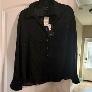 G Greige Women's Black Button Down Shirt